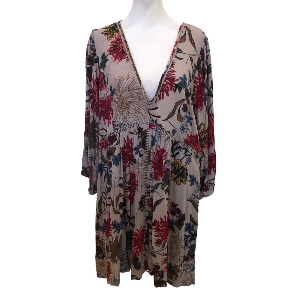 Jodifl Size L baby doll style floral print dress. Peasant v-neck cottagecore